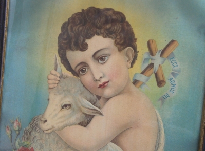 Ježíšek s beránkem - litografie, 19. stol.